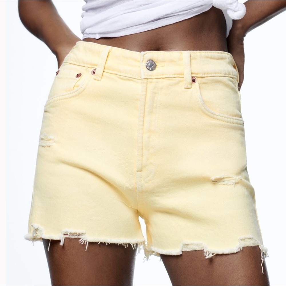 ZARA NWT HIGH RISE YELLOW DENIM SHORTS 12